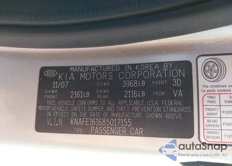 2008 Kia Spectra5 Sx from USA, damaged, VIN KNAFE161685017155